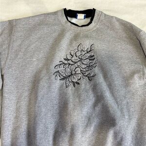 Gray Floral Embroidered Men's Sweater